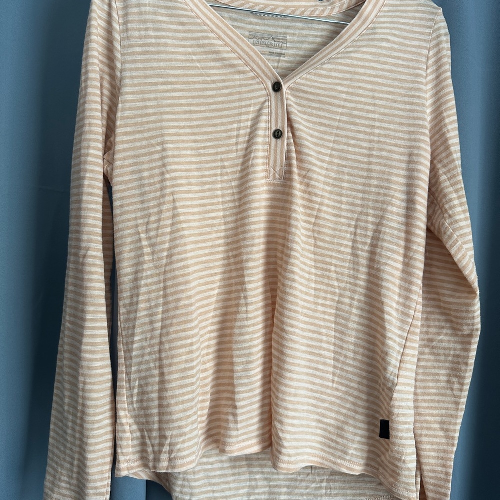 Patagonia Beige Striped Henley Shirt